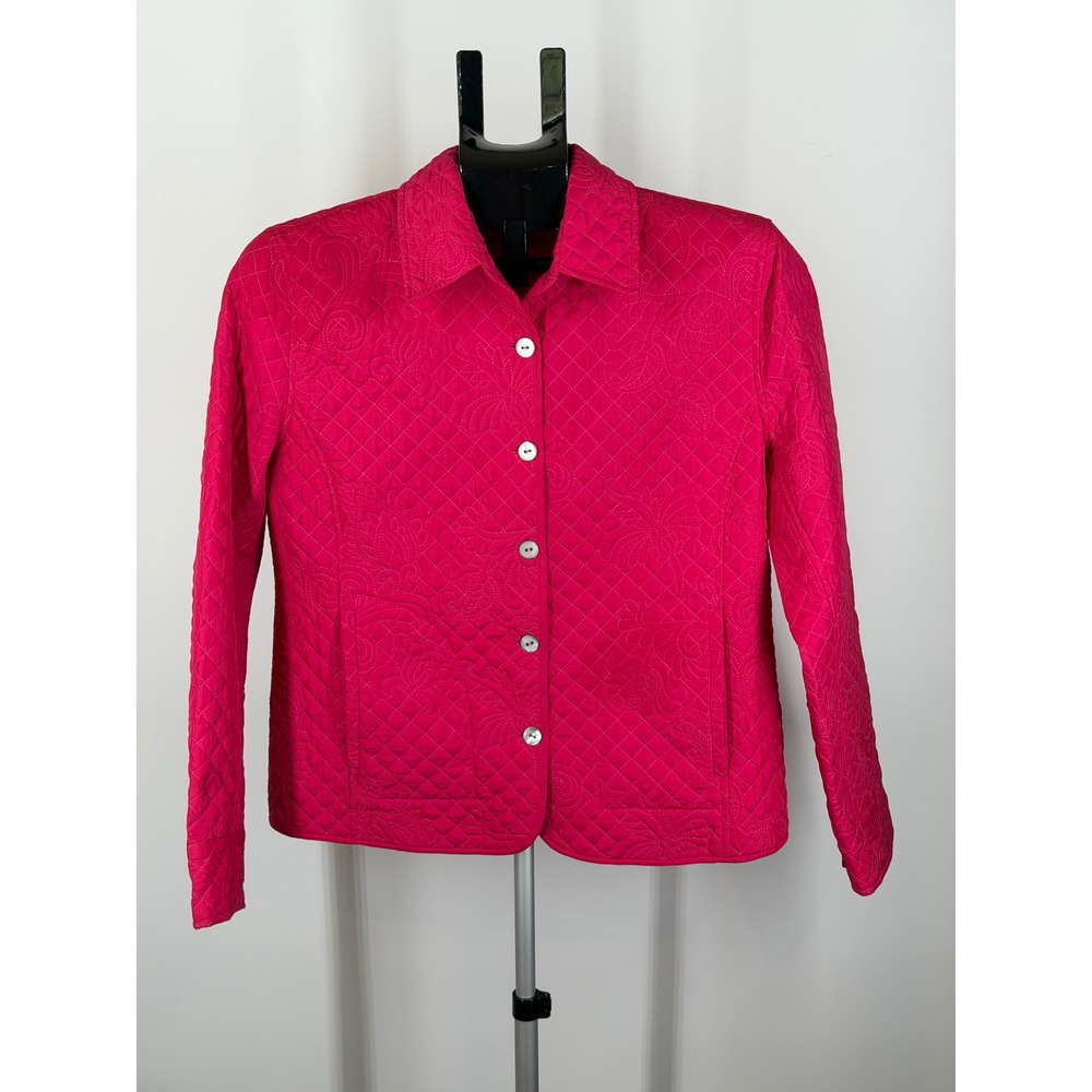 Chicos Quilted Paisley Jacket Magenta Pink Button Front Size 0 XS S